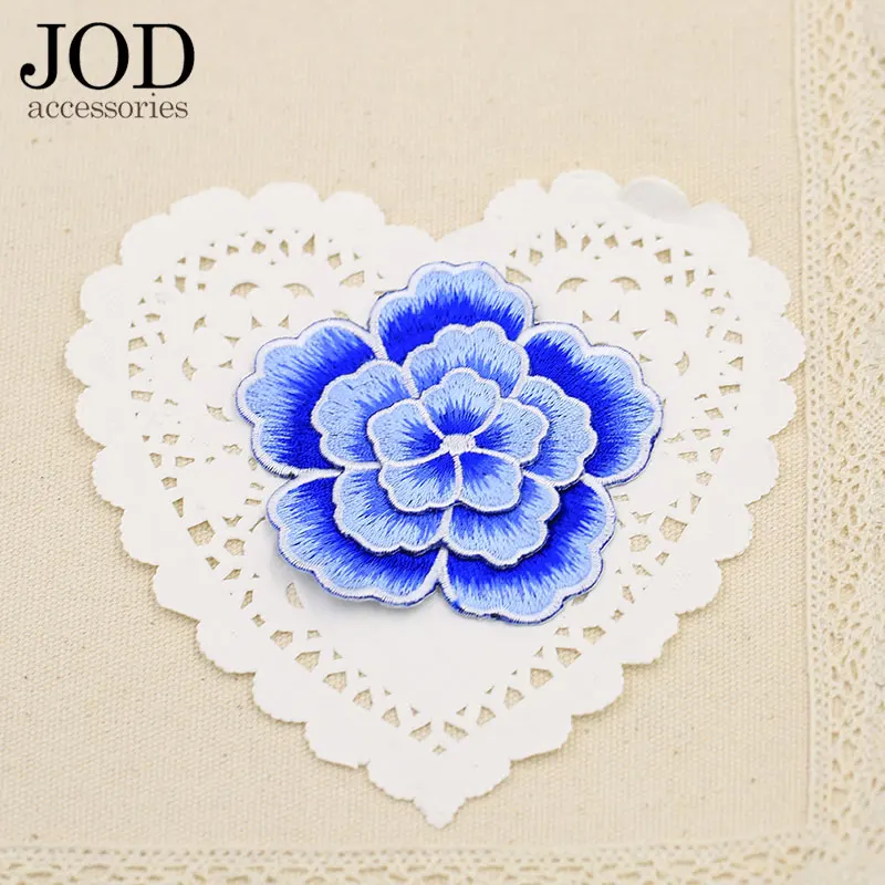 Вышитая нашивка JOD с двухслойным цветком для одежды наклейки в виде розы на ткань