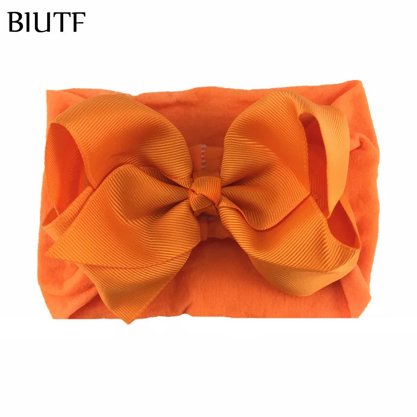 4-orange 1 шт./лот, широкая эластичная нейлоновая повязка на голову для девочек, повязка на голову с 5 дюймовым бантом для волос, реквизит для детской фотосессии HB080 - Цвет: 4-orange