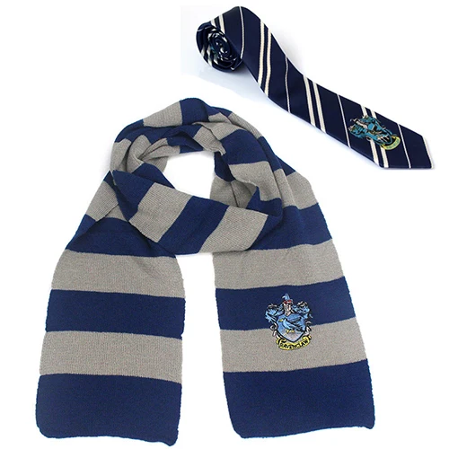 Взрослый ребенок Гриффиндор Слизерин Hufflepuff Ravenclaw шарф для косплея шляпа сенсорная перчатка галстук шарф мягкий теплый шейный платок Рождественский подарок - Цвет: Ravenclaw 2 sets