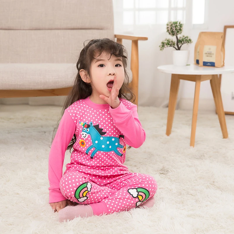 2018 Casual Pajamas For Girls Tracksuit Cotton Cartoon Print T-shirt+Pants Kids Suits Infant Home Sleepwear Children Clothing | Детская