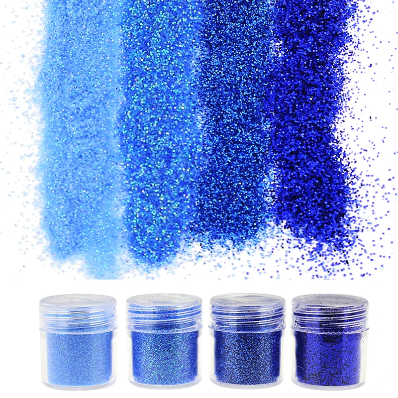 Акриловая пудра с синими блестками 4 бутылки в комплекте 1 коробка 10 г инструменты