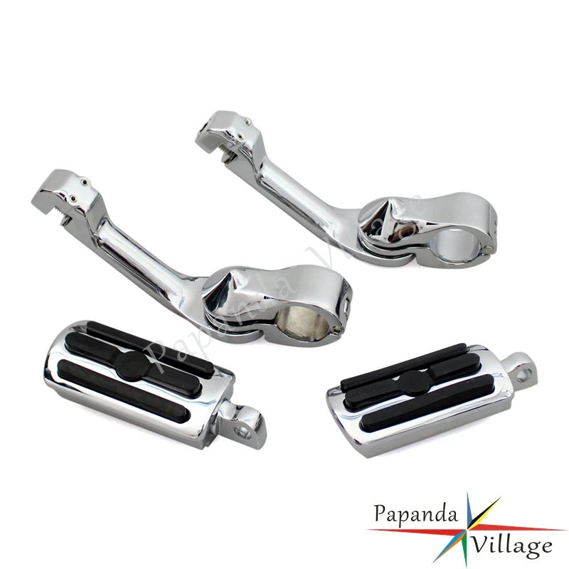 

Papanda 1 1/4" Chrome Long Angled Foot Pegs Adjustable Highway Crash Bar Pedals Mount for Harley Touring Road King Sportster