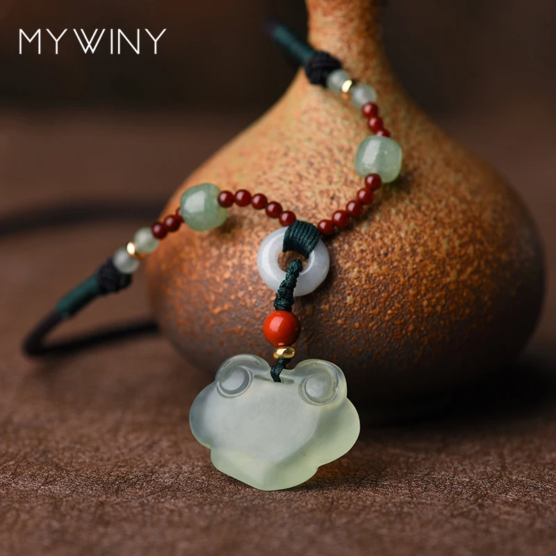 MYWINY New Chokers butterfly ethnic necklace fashion long Aventurine jewelry women vintage green chalcedony | Украшения и