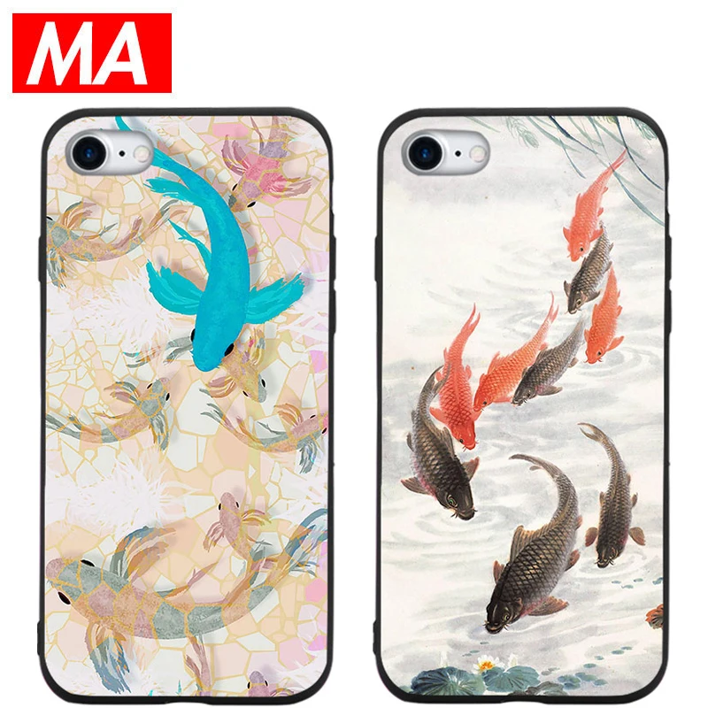 MA китайский стиль koi серии чехол для IPhone 7 8 плюс XS Max XR Чехлы X 6 S 5 SE Мягкий ТПУ |