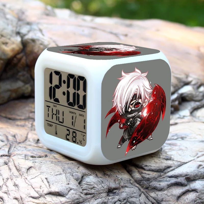 SAINTGI Alarm Clock Colorful Tokyo Ghoul Action Figure PVC 8cm Anime Calendar Thermometer Digital Led Birthday Gifts Light |