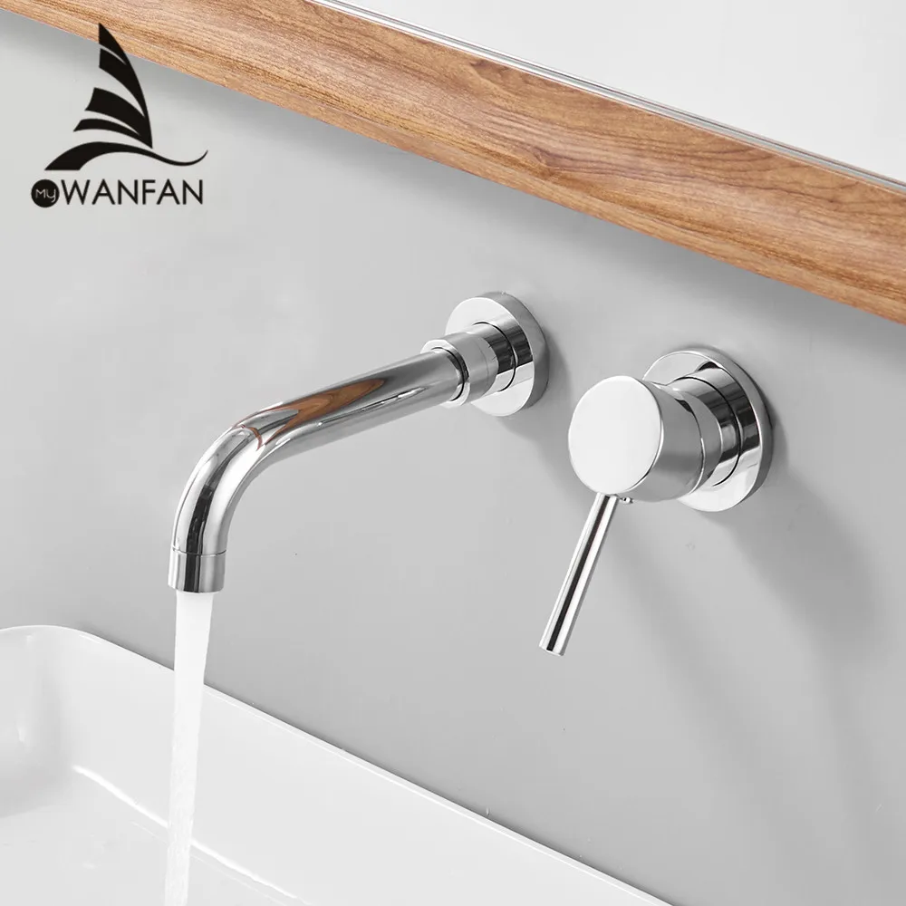 

Basin Faucets Wall Mounted Brass Bathroom Sink Basin Mixer Tap Faucet Chrome Faucet Dual Handle Chrome Bathroom Faucets 855011