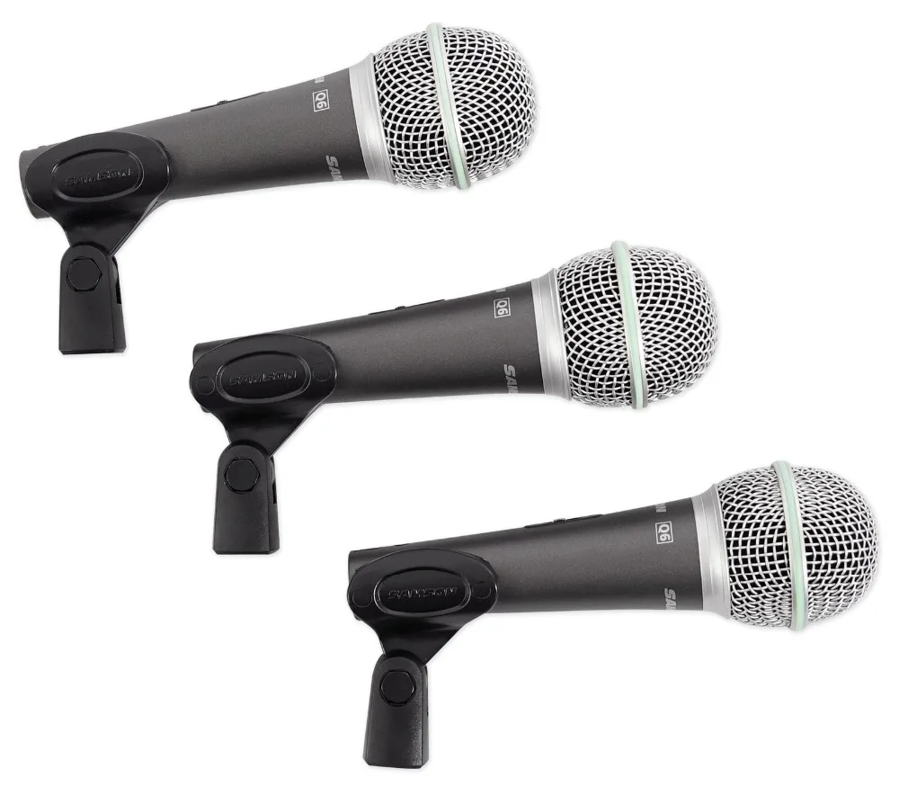 SAMSON Q6 3-Pack динамические вокальные гиперкардиоидные ручные микрофоны+ Зажимы для микрофона+ пенопластовый чехол для профессиональной студии