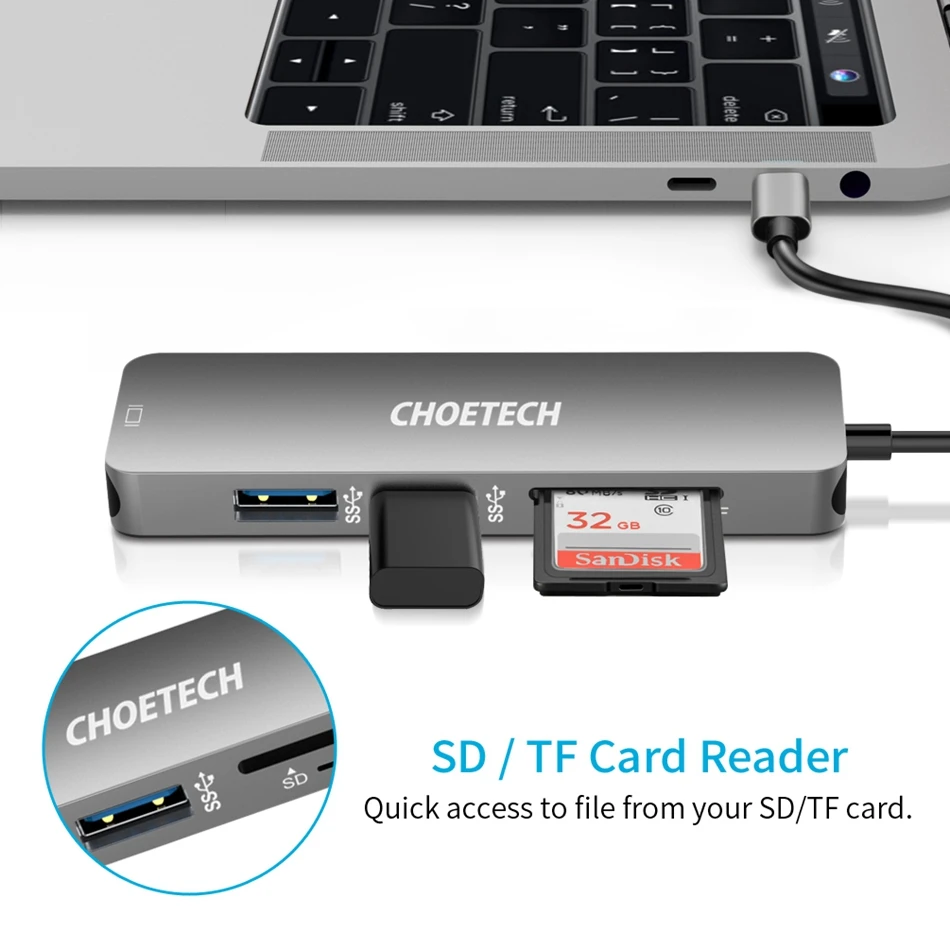 CHOETECH USB C концентратор многопортовый конвертер с 4 K HDMI 30 Гц видео выход 2 3 0 порты и