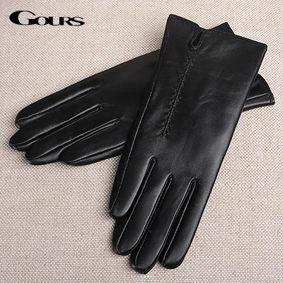 Black Gours перчатки из натуральной кожи для женщин классические черные перчатки из овчины с сенсорным экраном теплые зимние модные варежки Новинка GSL075 - Цвет: Black