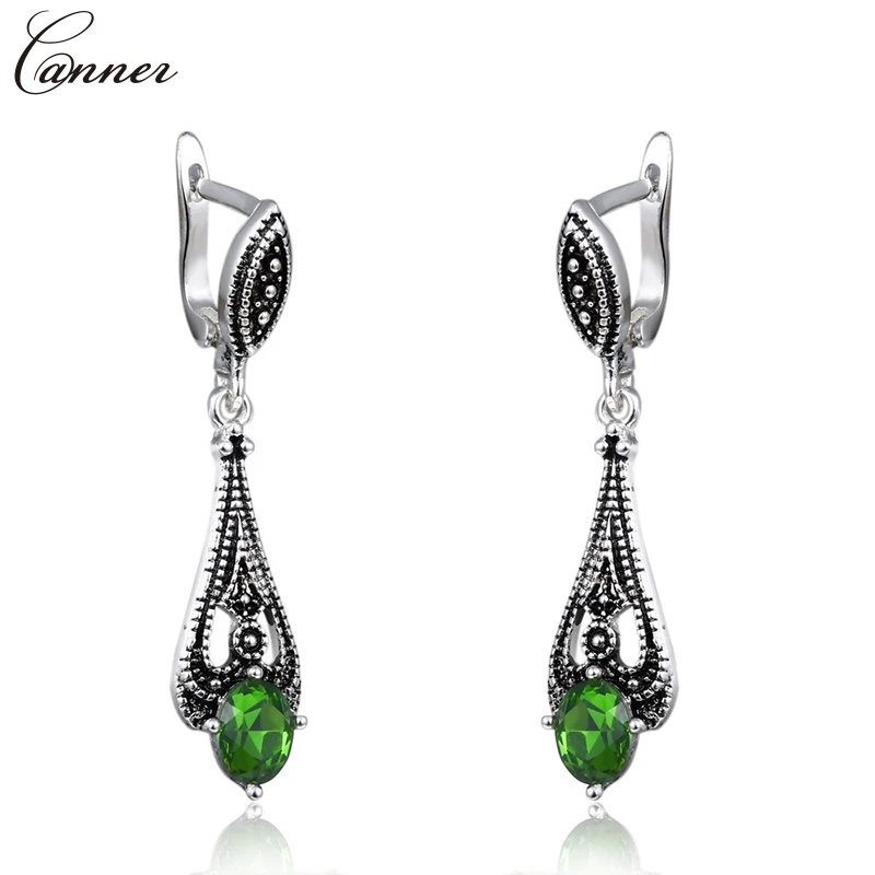 Женское Ожерелье с зеленым кристаллом CANNER длинные серьги-подвески в стиле ретро