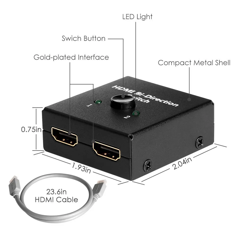 Sanchow HDMI коммутатора 2x1or1x2 Порты и разъёмы Ultra HD 4K @ 60 Гц двунаправленный