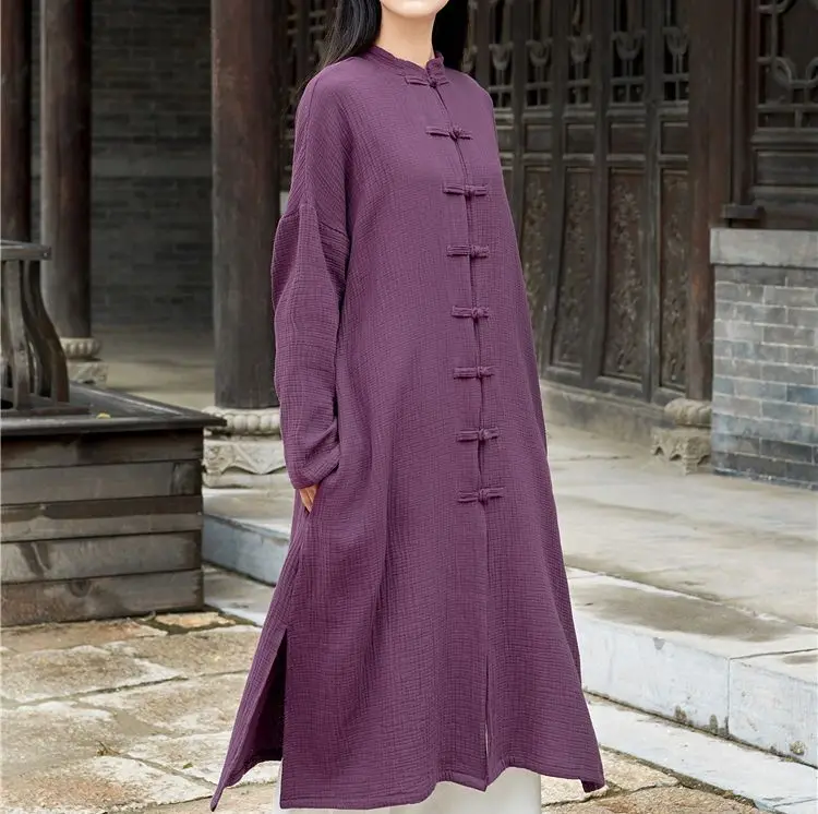 Женский костюм из хлопка и льна красно фиолетовый кунг фу одежда дзен монан для