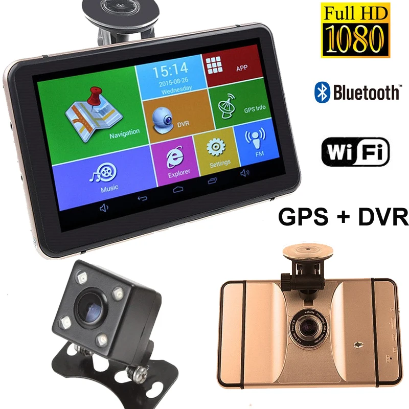 " Автомобильный gps навигатор DVR рекордер камера Android 1080P 512MB 8Gb Автомобильный gps навигатор Sat Nav с камерой заднего вида бесплатные карты