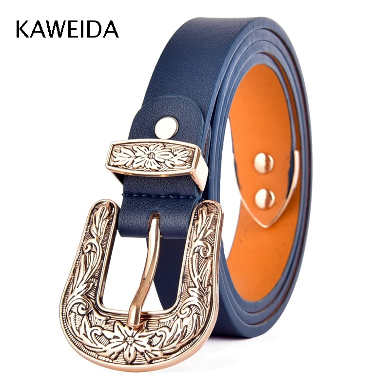 CDFPD728 blue KWD дизайнерские бренды люксовые женские высококачественные трендовые натуральная кожа винтажная Пряжка со штырем пояс для Платья повседневные Kemer Riem - Цвет: CDFPD728 blue