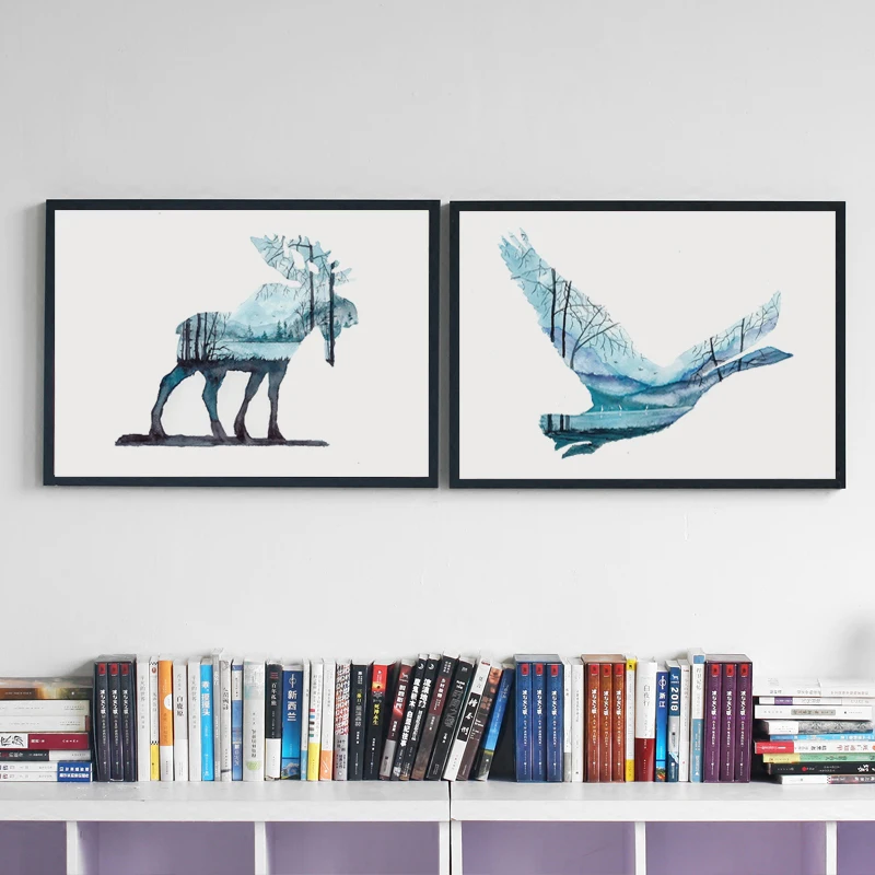 Абстрактная Акварельная животная перспектива лес рыба олень 07 г A4 A3 холст