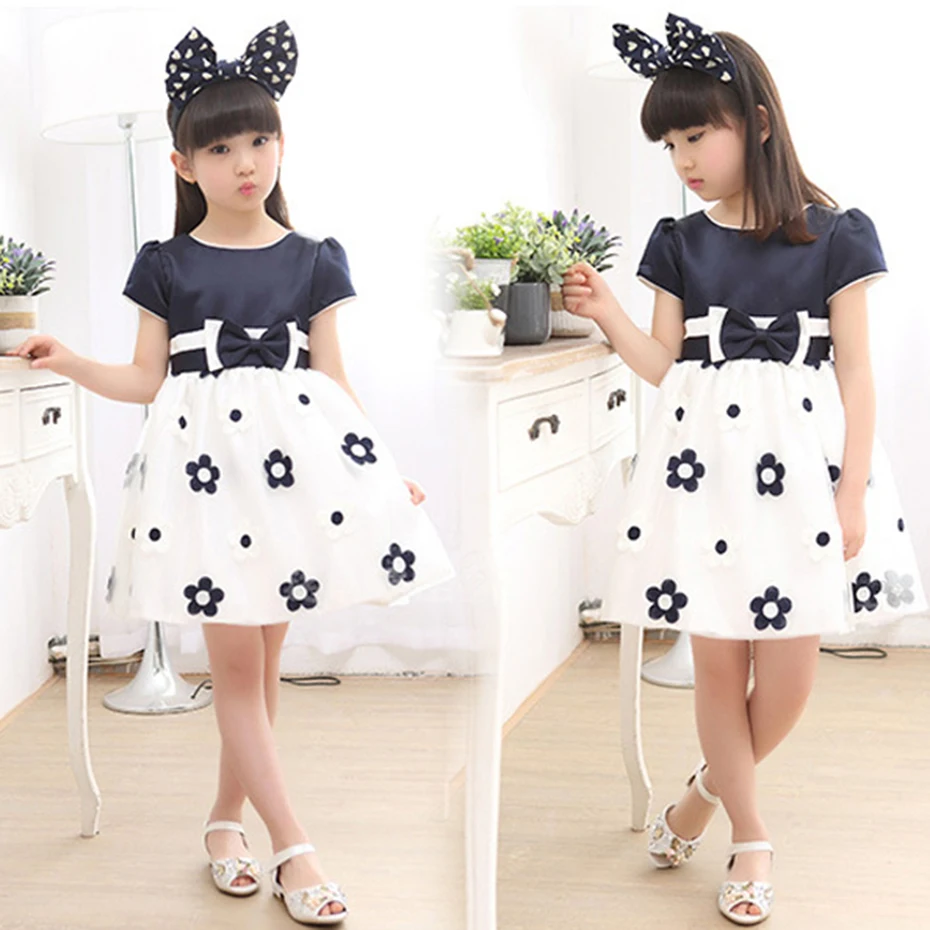 Floral Dress For Girls 2020 Summer Mesh Bow Kids Clothes Children's Spring Teen Clothing 6 8 12 Years | Детская одежда и обувь