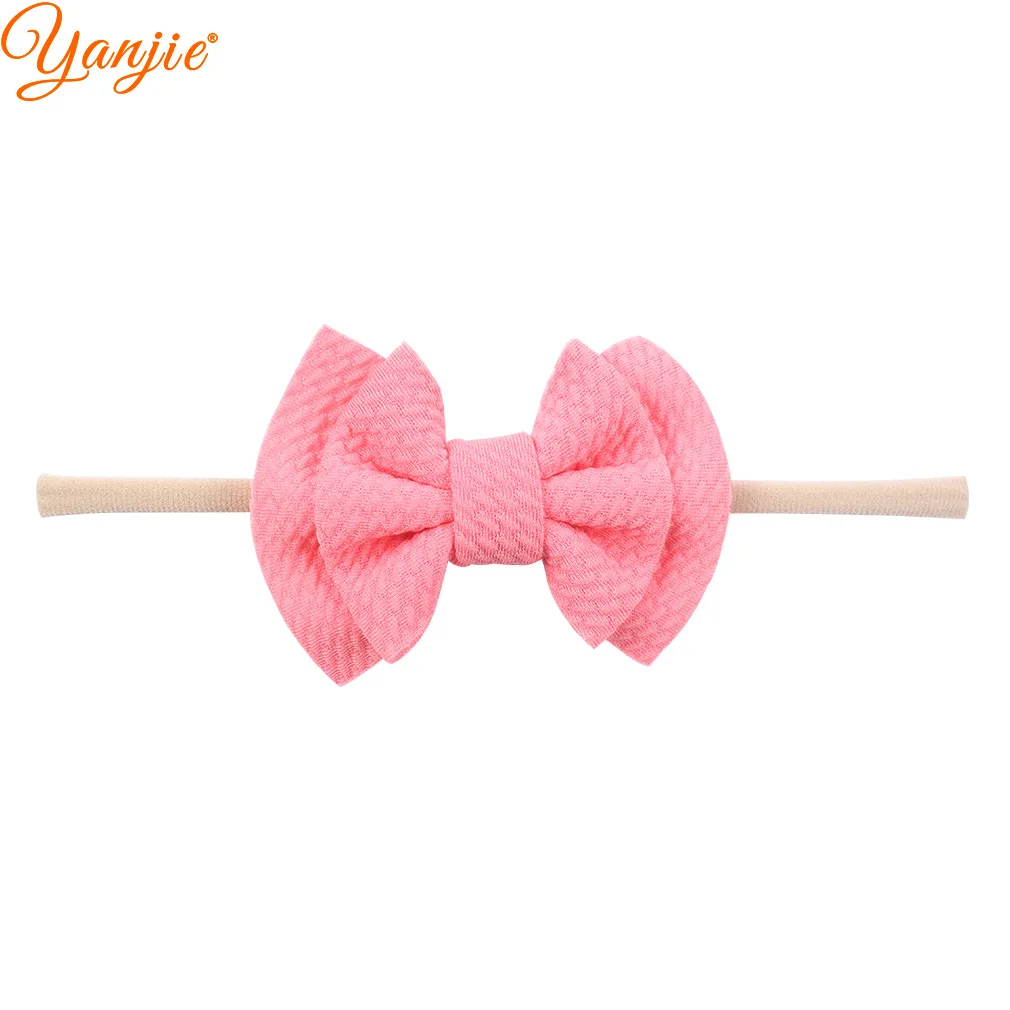 pink 3,5 ''2 слоя вафельных волосы бант из нейлона и повязка на голову для девочек детские мягкие эластичная нейлоновая повязка на голову шик Лидер продаж женские аксессуары для волос - Цвет: pink