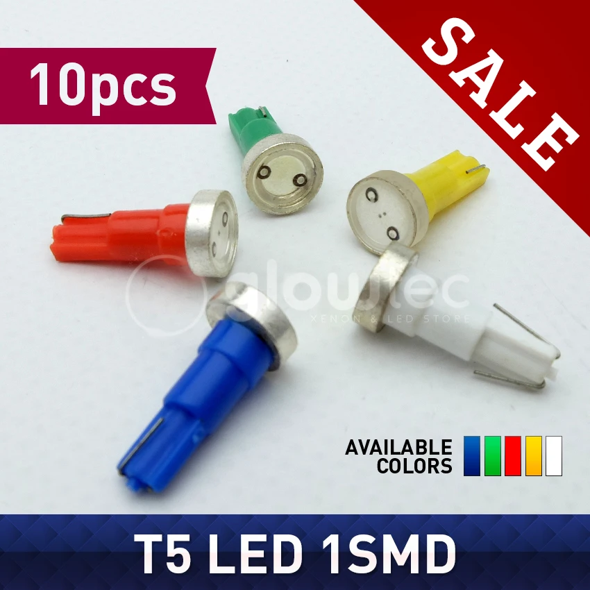 Оптовая продажа, 10 шт., 2721, T5, 1 светодиод, COB, номерной знак, лампа, клиновисветильник фара, автомобильная лампа, 12 В постоянного тока, GLOWTEC