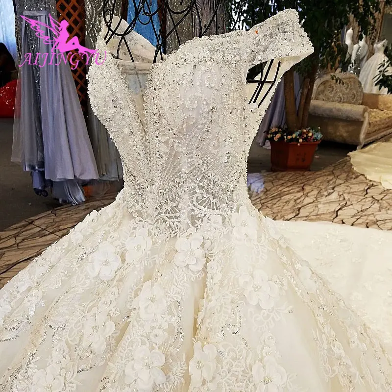 AIJINGYU White Corset Wedding Gown Lebanon Glitter Luxury Plus Size With Royal Train With Slit Couture Wedding Gowns