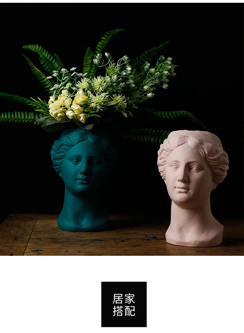Nordic Architectural Decoration Style Ceramic Vase Ceramic Vase Venus Head Artificial Flower Decoration Interior Decoration