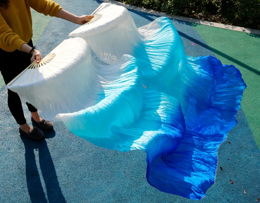 Веер для танца живота шелковая фата из 2018 натурального шелка слева и справа белая