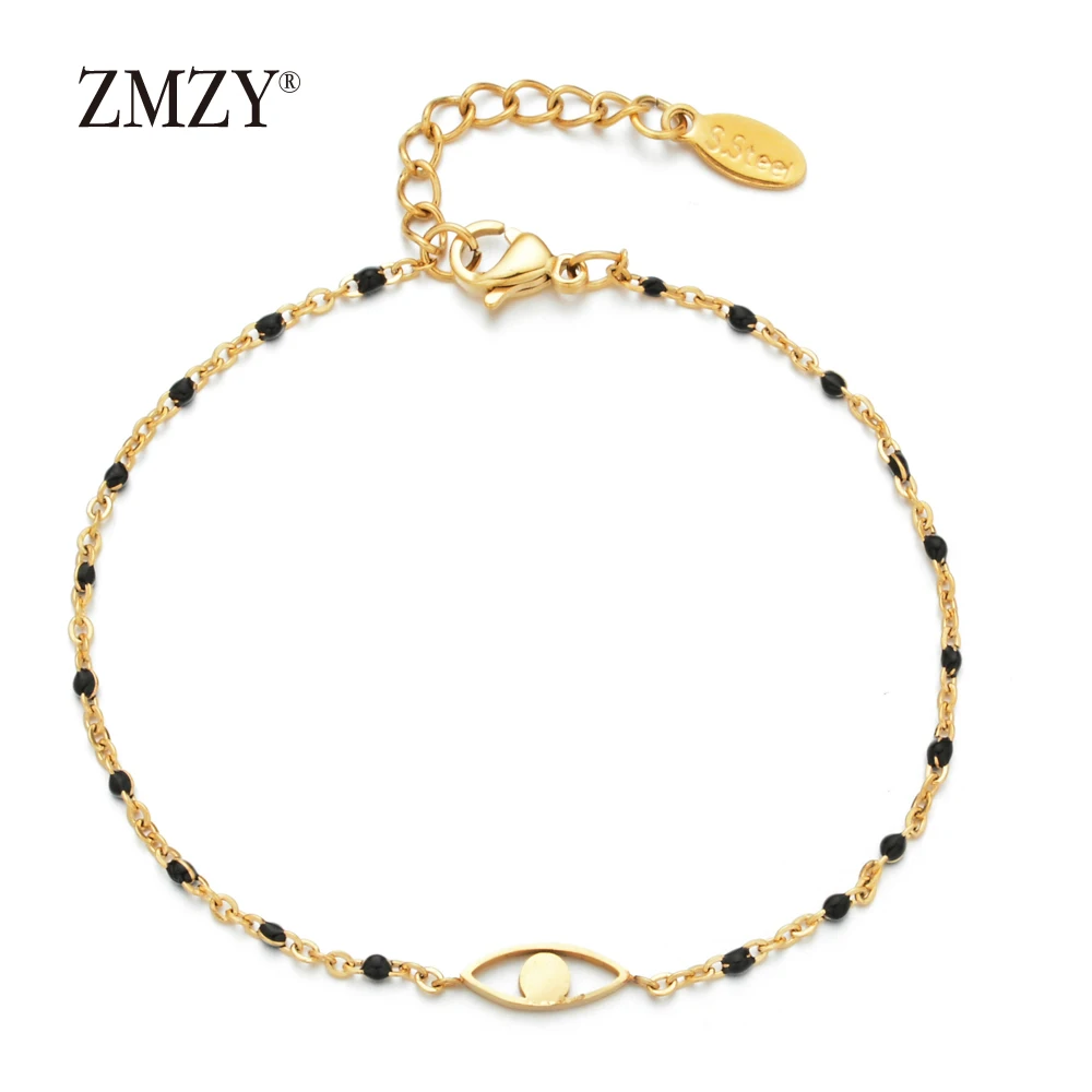 black ZMZY Fashion Boho Single Evil Eye Bracelet Stainless Steel Jewelry Thin Gold Line Chain Charm Bracelet Women Love Gift - Окраска металла: black