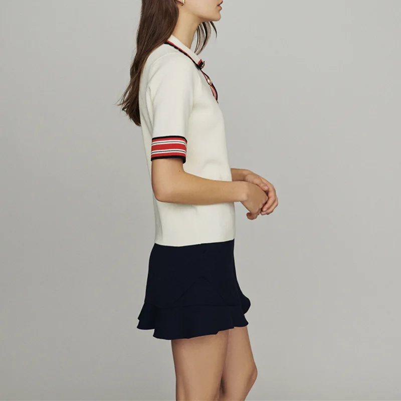 Лето 2019 новый воротник Питер Пэн короткий рукав Хит Цветной полосатый женский