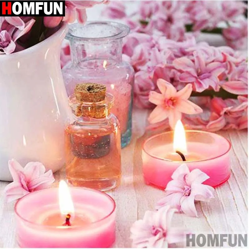 Алмазная живопись HOMFUN A17687 Цветочная свеча с квадратными/круглыми стразами