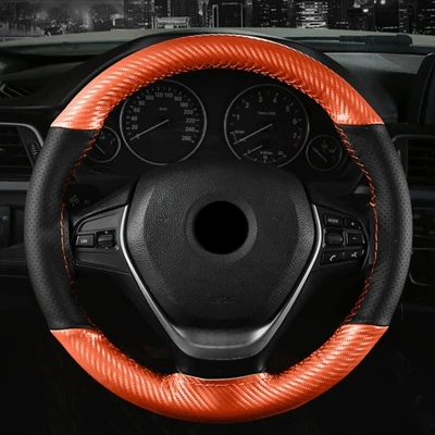Orange Thread DIY ручные Прошитые Чехлы рулевого колеса автомобиля из мягкой волокнистой кожи оплетка на руль автомобиля с иглой и резьбой 38 см - Название цвета: Orange Thread