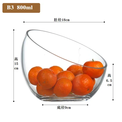B3(800ml) Европейская креативная стеклянная прозрачная Фруктовая тарелка для закуски, Салатница с наклонным ртом, горячий горшок, магазин, посуда, контейнер mx6271202 - Цвет: B3(800ml)