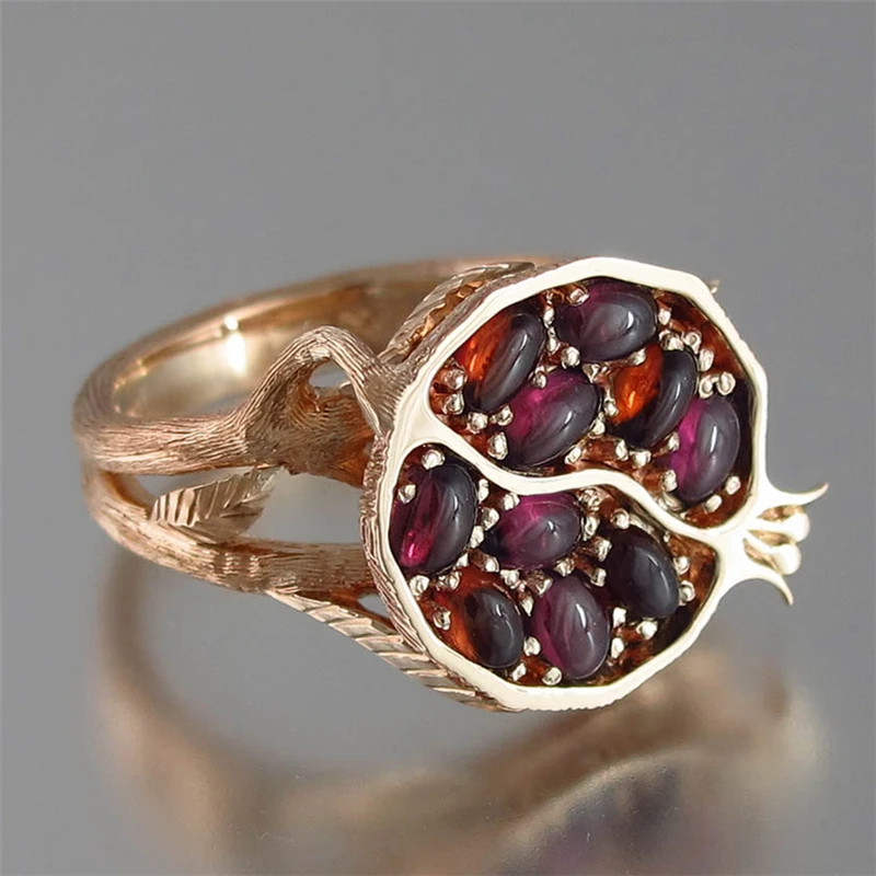 Boho, Красный Кристалл, кольца для женщин и девочек, фруктовый гранат, гранат, кольца Bague Femme Anillos Mujer, CZ обручальные кольца с камнями Z4