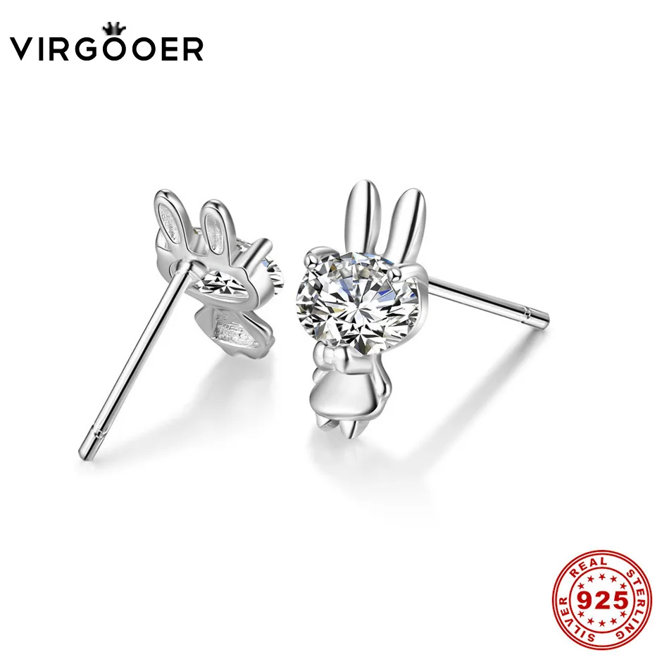 Virgooer серьги серебро 925 новые милые животные кролик CZ ювелирные изделия уха