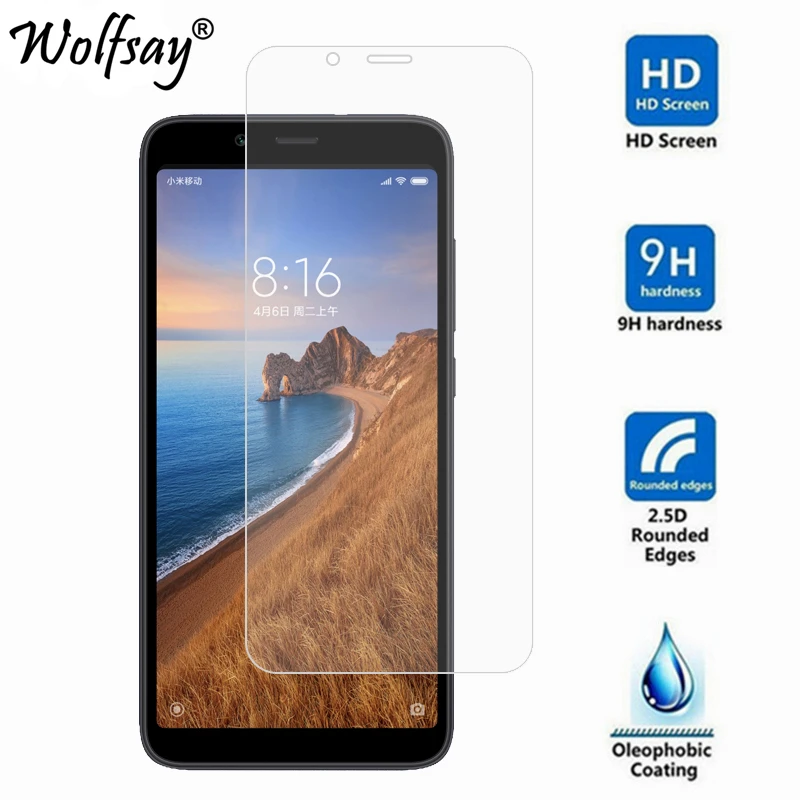 Protector de pantalla de vidrio templado para Xiaomi Redmi 7A, vidrio templado para Xiaomi Redmi 7A, pel&iacute;cula Wolfsay, 2 uds.-1