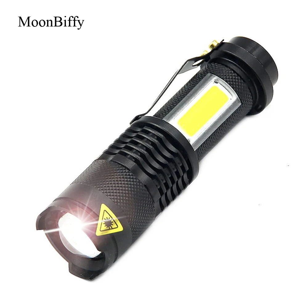 MOONBIFFY портативный мини фонарик с зумом 3800LM XML Q5 + COB светодиодный использование