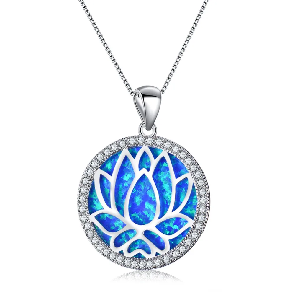 

Buyee Women Natural Stone Jewelry 24mm Exquisite Lotus Pattern and Natural Opal Stone Pendant Necklace for Women Fashion Jewelry