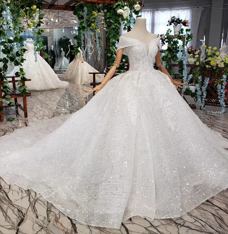2019 Новое свадебное платье принцессы бальное с открытыми плечами белое кружева