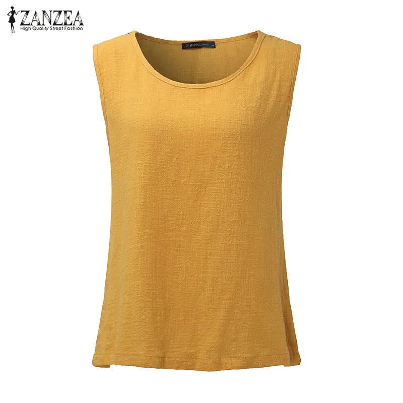 Женская винтажная блузка ZANZEA без рукавов большого размера|blusas femininas|sleeveless blousecotton