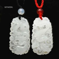 kyszdl one pair natural white jade dragon and phoenix pendant fashion lovers jade necklace pendant jewelry gift free rope