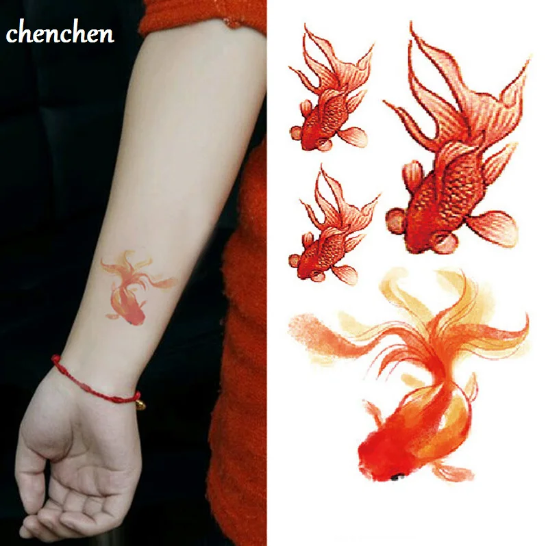 Временные татуировки наклейки для Body Art плавать золотой рыбки воды Переводная