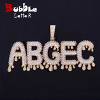 a z custom name small drip bubble letters necklaces pendant chain mens zircon hip hop jewelry with 4mm tennis chain