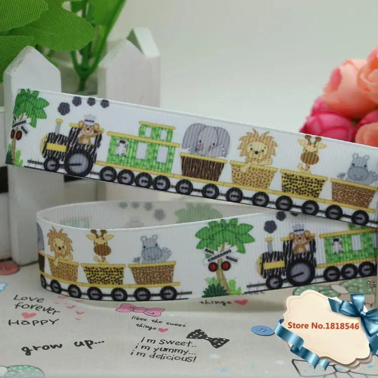 22mm train and animals cartoon printed grosgrain ribbon hairbow 7/8 diy birthday gift paking series fashion | Дом и сад