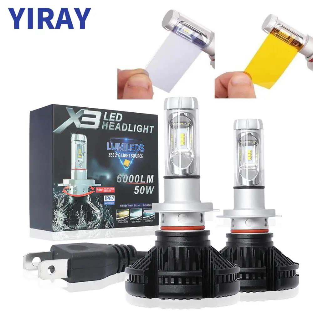 YIRAY H4 H7 светодиодный фонарь H11 H1 H3 9005 9006 9012 880 50 Вт 12000LM 3000K 6500K 8000K ZES