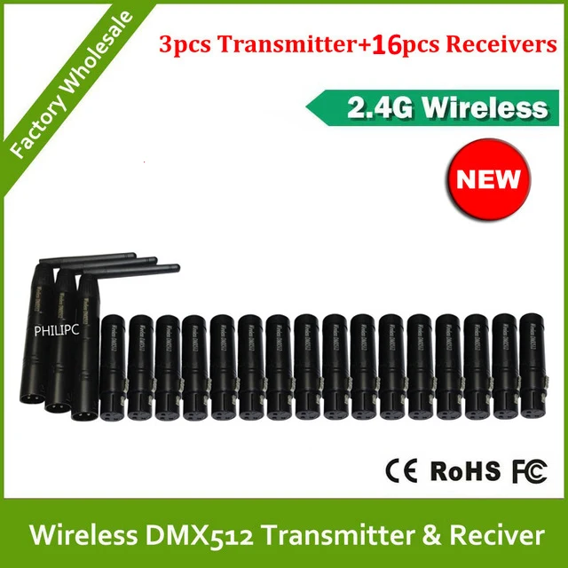 19 шт./лот 2 4 г Беспроводной Dmx512 контроллер 3 шт. передатчик и 16 приемник для сцены