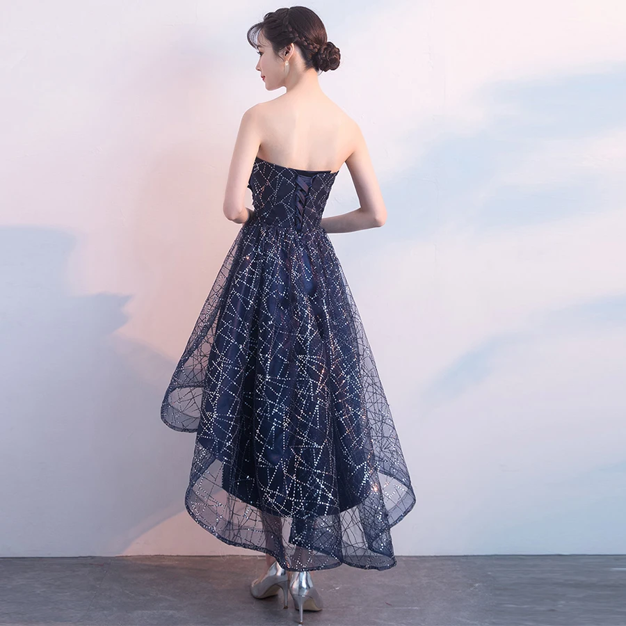 Suosikki сексуальное платье без бретелек рукавов короткое спереди длинное сзади