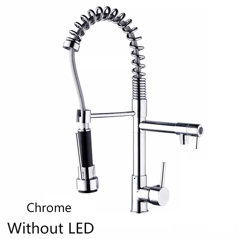 Whitout Led Chrome KEMAIDI весенний кухонный кран выдвижной боковой распылитель двойной Носик с одной ручкой смеситель для раковины кран вращение на 360 Кухонные смесители - Цвет: Whitout Led Chrome