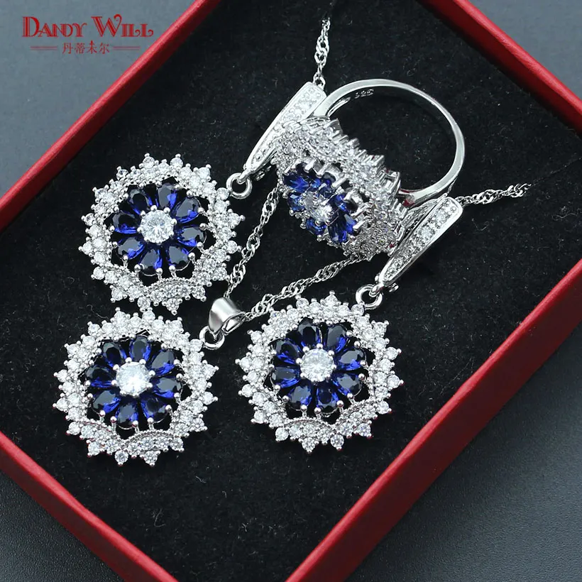 Женский комплект ювелирных изделий из серебра 925 пробы темно-синего цвета набор
