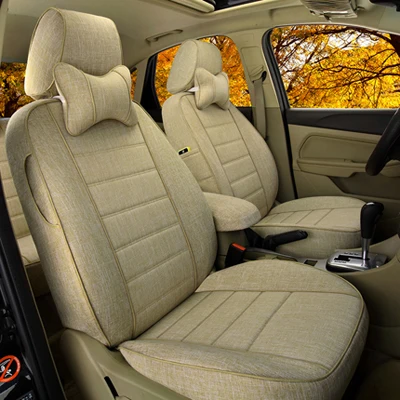 AutoDecorun чехол на переднее и заднее сиденье для Audi A4 аксессуары b6 чехлы для сидений автомобиля комплекты льняная ткань подушка на сиденье поддерживает протектор - Название цвета: Beige
