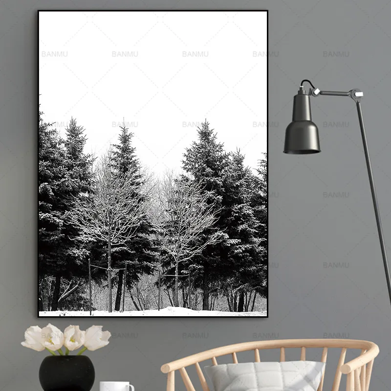 Настенные картины скандинавский зимний Снежный ЛЕС ДЕРЕВЬЯ абстрактный