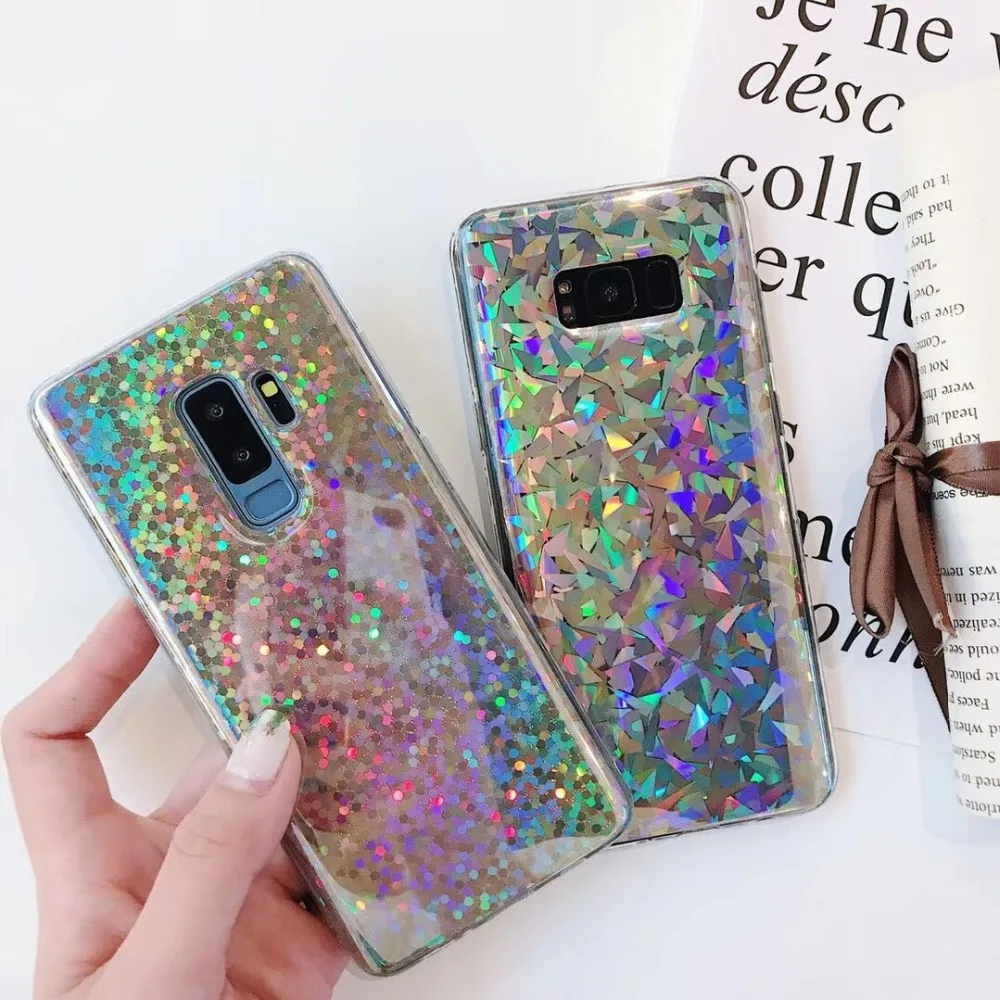 Yhbbcases Лазерная Радуга блестками Мягкий чехол для Samsung Galaxy S8 S9 Plus модные блестящие