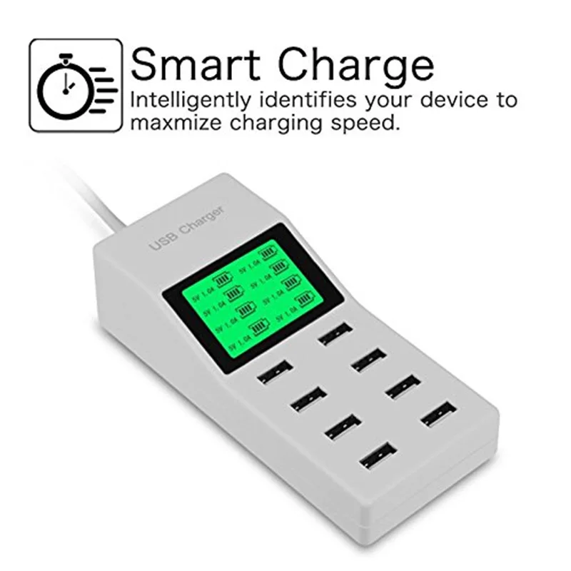 Настенное зарядное устройство с 8 портами USB и ЖК дисплеем для смартфона планшета